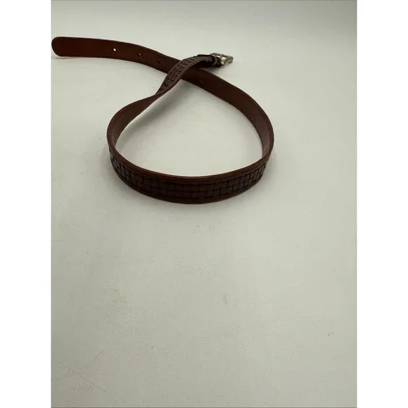 Cole Haan Brown Leather Belt Basket Weave Mens 32 Made USA 1" Brass Buckle - Picture 5 of 7
